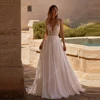 2025 Modest A-Line Women Wedding Dresses Fashion V-Neck Lace Flower Printing Bridal Gowns Sleeveless Vestido De Novia Customized 4