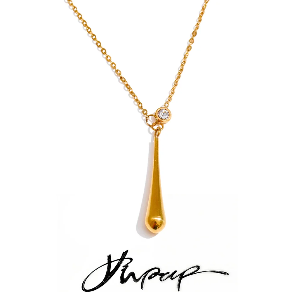 Yhpup Stainless Steel Water Drop Pendant Necklace