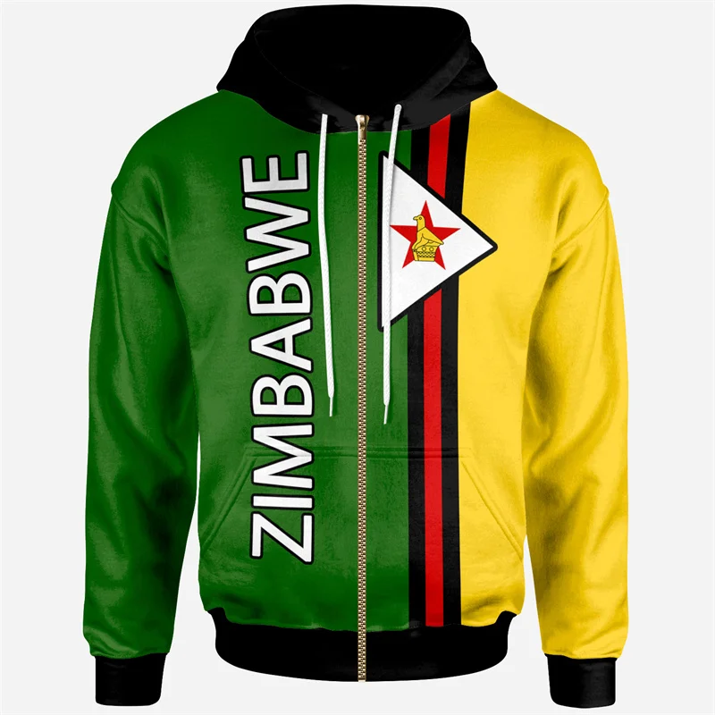 thumbnail image 1 of Sudadera con capucha con gráfico de mapa y bandera de Zimbabue para hombre, sudadera con capucha con emblema nacional con estampado 3D, suéteres casuales holgados con cremallera para la calle, 1 of 5