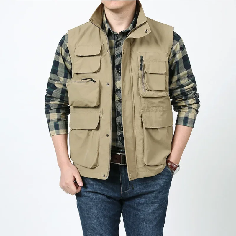 Jacket Custom Men's Fishing Vest Clothing Made Sleeveless Free Shipping Tactical Luxury Multipocket Man Windbreaker Hunting Coat