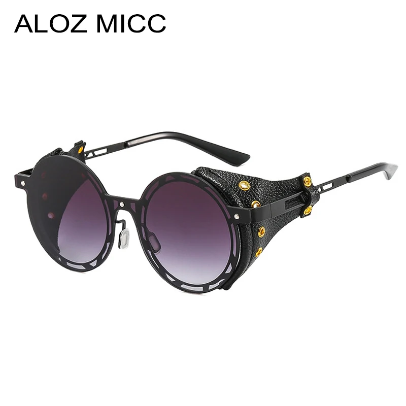 

ALOZ MICC Classic Punk Round Sunglasses Women Brand Designer Vintage Leather Men Glasses Retro Fashion Goggles UV400 Eyeglasses