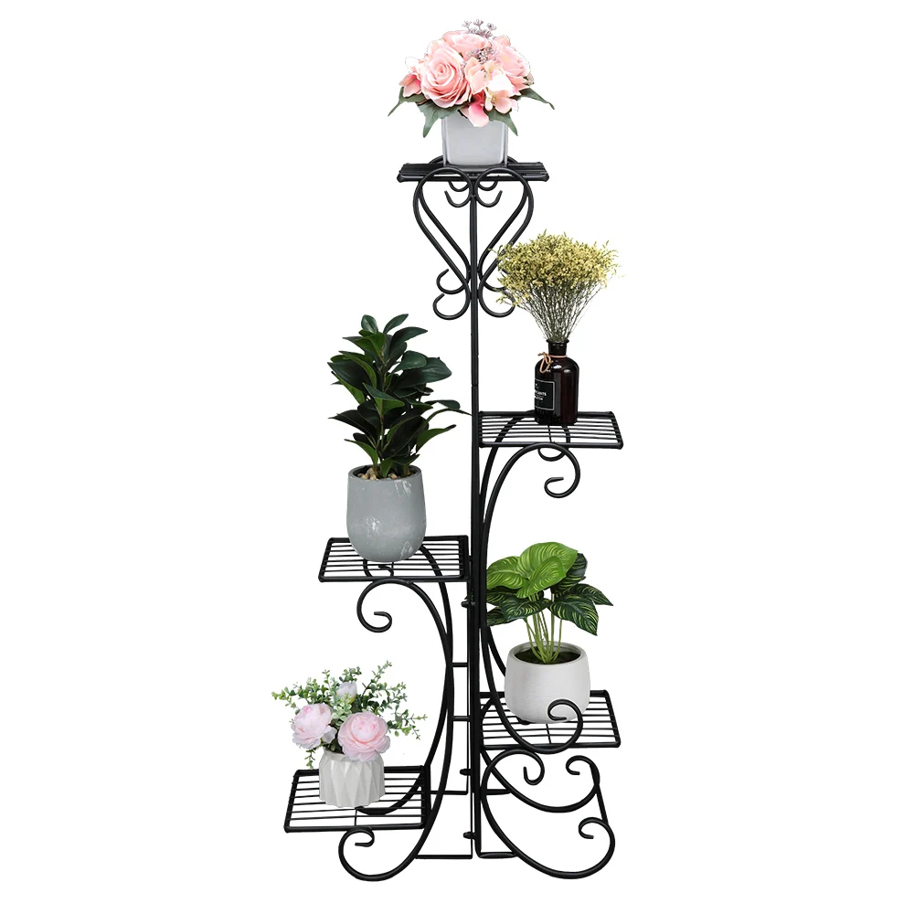 Indoor Outdoor 5-Tier Potted Shelves Patio Plant Holder Flower Rack Displaying Stand  51x24x107.5CM Black Square [US-Stock] planter stand metal round potted plant stands flower pot planter iron rack for plant display indoor outdoor patio living room