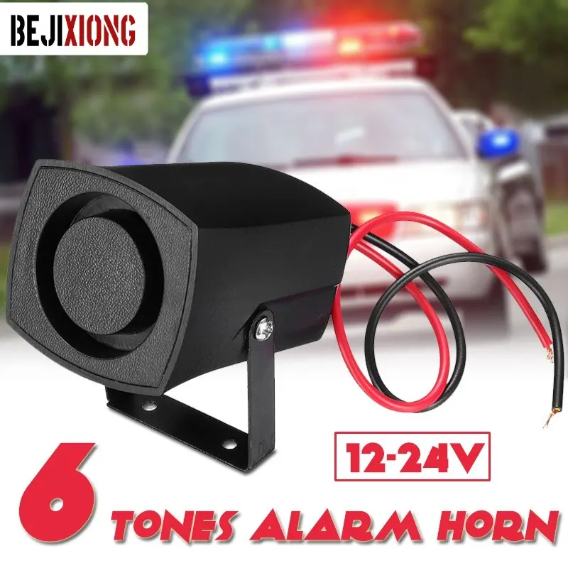 Car Policemen Fires Alarm Horn car siren horn 6 Tones Warning Siren Beeper Buzzer Car Alarm Sound 12-24V