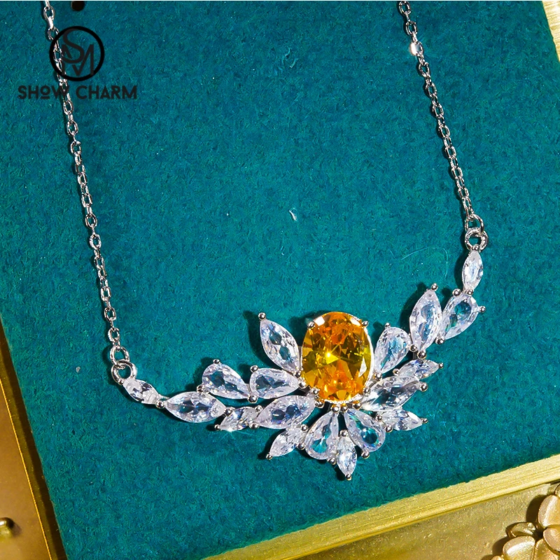 

Luxury Yellow Topaz Pendants Necklace Banquet Party S925 Sterling Silver High Carbon Diamond Fine Jewelry for Women Summer New