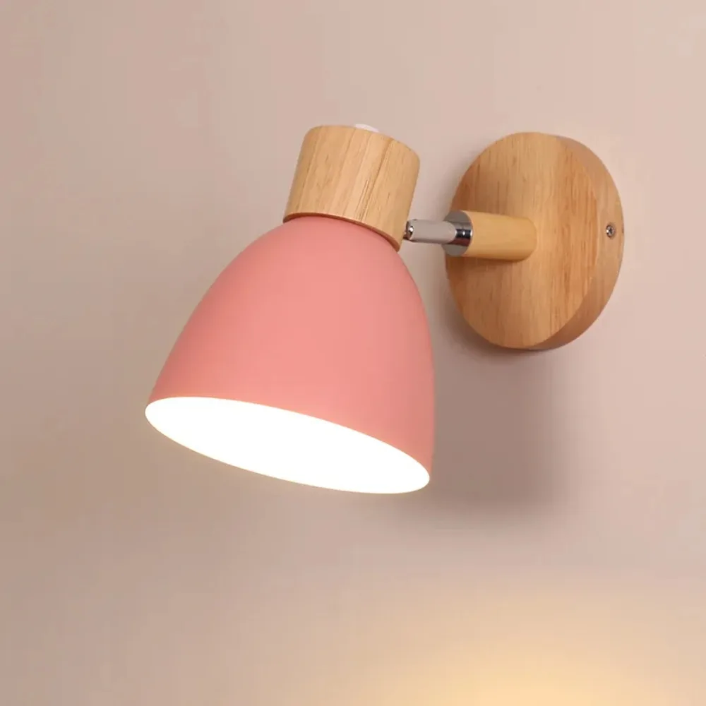 Modern Colorful Wooden Nordic Wall Lamp Modern Wall Sconce for Bedroom Living Room Home Lighting Macaroon Steering Head E27