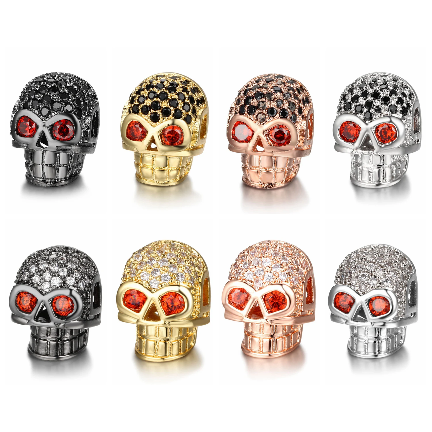

8PCS Skull Space Beads for Jewelry DIY Bracelet Making Metal Brass Micro Pave Crystal Geometry CZ Rhinestone Accessories