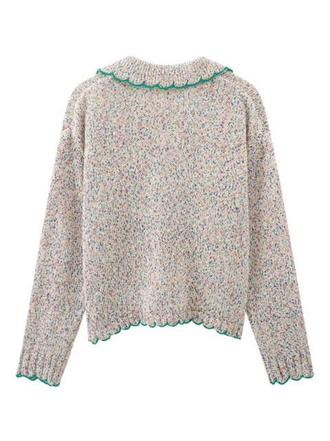 Lapel wool sweater with poony drawing