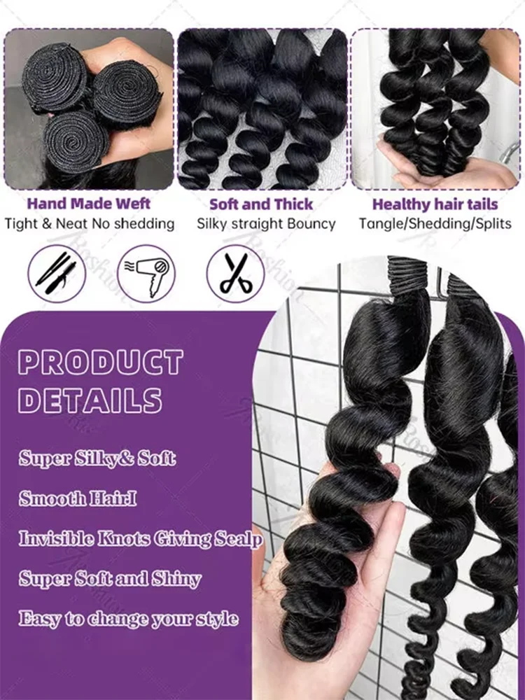 Human Hair Bundles Extensions 30 32 Inch Loose Wave 3 4 Bundles Brazilian