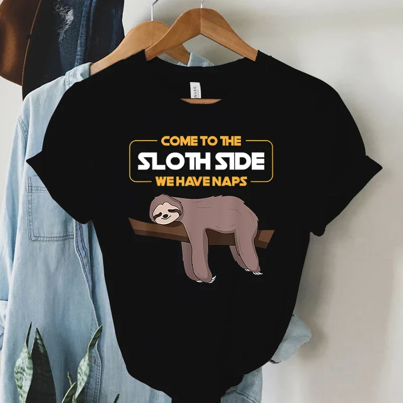 

Tshirt Come To The Sloth Side Aesthetic Women Blouses Short Sleeve Summer Oversized Trend T-shirt Round Neck Loose Girl Shirt