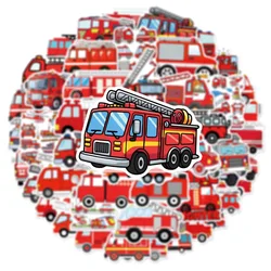 Set of 10/50 Red Fire Truck Cartoon Stickers for Kids - Fun DIY Decoration for Laptops, Guitars, Bikes, and Skateboards (50PCS)