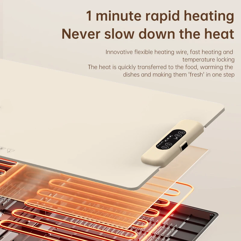 Fast Heating Food Electric Warming Tray Foldable Food Warmer Keeps Food Hot Constant Plate with Adjustable Temperature Control 5
