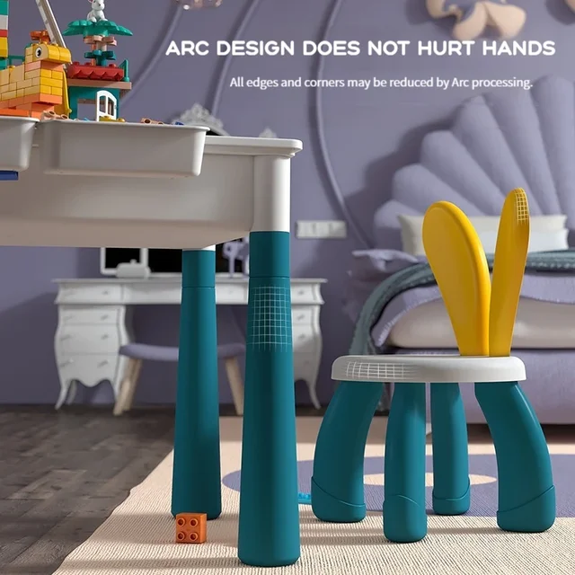 ToylinX Children's Building Blocks Table Desk and Chairs Set Kids Activity Table, Building Blocks Table Toy Gift for Toddlers 5