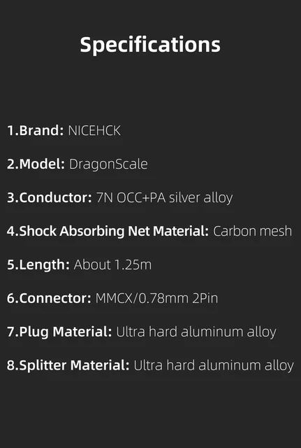 Nicehck-dragonscale 7n occは、シルバー合金混合電話ケーブル、mmcx ...