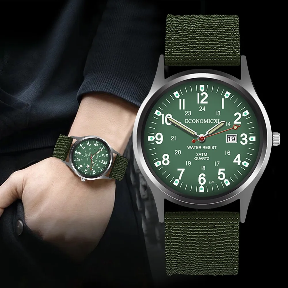 Fashion Military Sport Watch Men Green Watches Nylon Strap Auto Date Quartz Wristwatches Men Luminous Hands Reloj Hombre