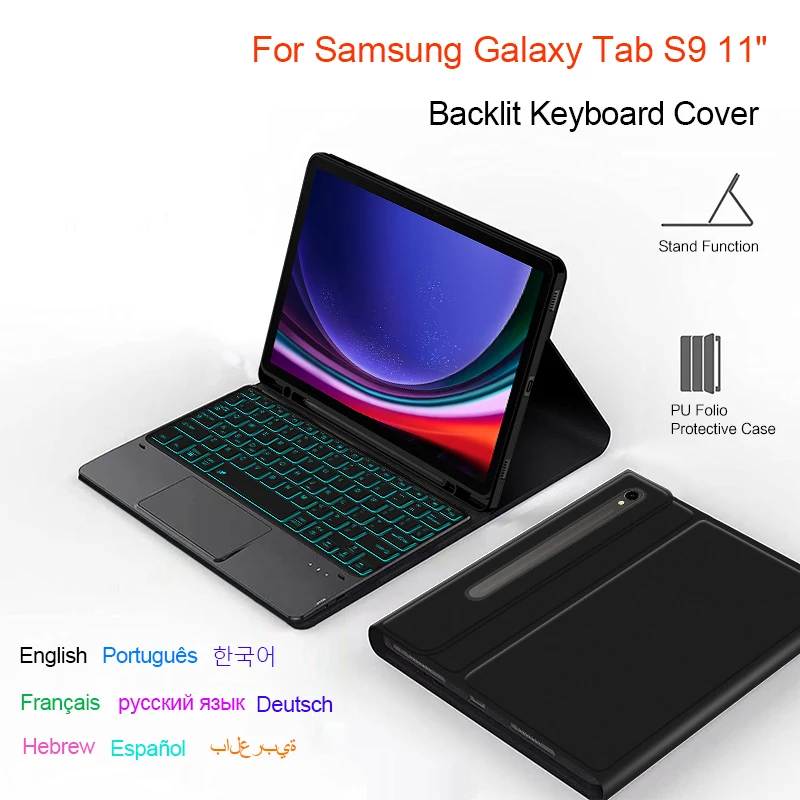 

Backlit Keyboard Case Portuguese Spanish Arabic Russian French For Samsung Galaxy Tab S9 11 inch SM-X710 SM-X716B SM-X718U Cover