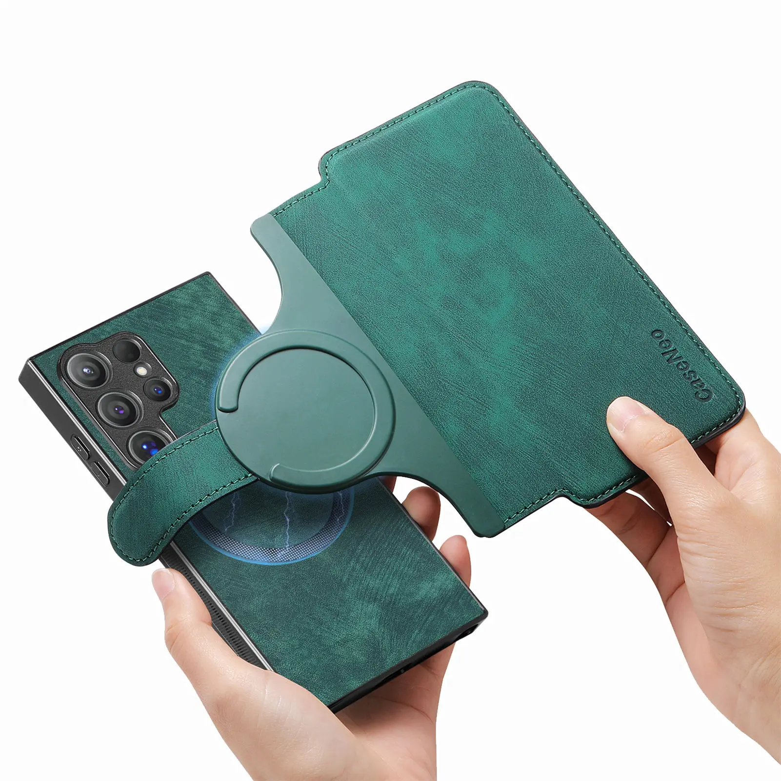 Magnetic Leather Wallet Case with Card Holder and Flip Cover