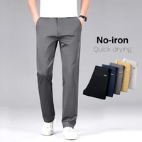 Classic Style Men's Cotton Elastic Casual Pants No Iron Anti-wrinkle Solid Color Business Straight Trousers Brand Clothes 1