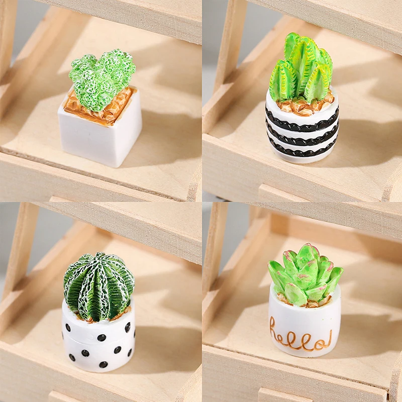 Mini Plant Pot Miniature Flower Vase Simulation Potted Plant 1:12 Dollhouse Resin Micro Ornament Doll House Furniture Home Decor