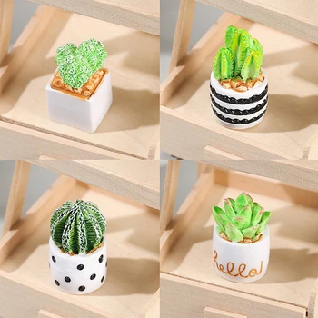 Mini Plant Pot Miniature Flower Vase Simulation Potted Plant 1:12 Dollhouse Resin Micro Ornament Doll House Furniture Home Decor 2
