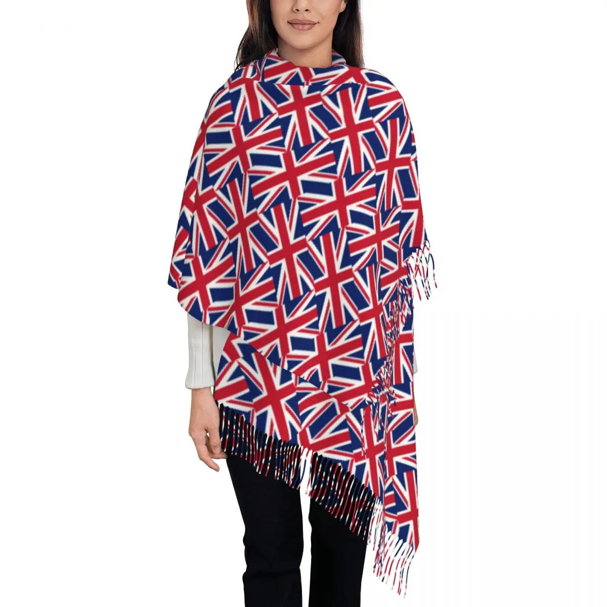 

Женская шаль из пашмины с флагом Великобритании, шарф с бахромой, длинный большой шарф