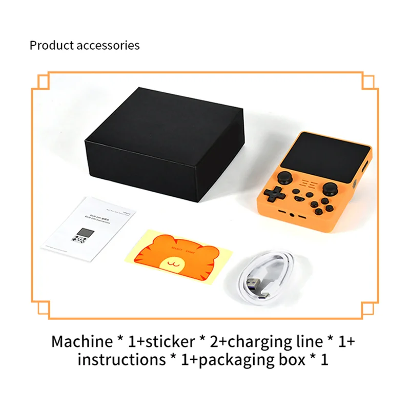 Handheld Video Game Console 16G+32G 3.5 Inch IPS Screen Open Source System Easy To Use (Yellow)