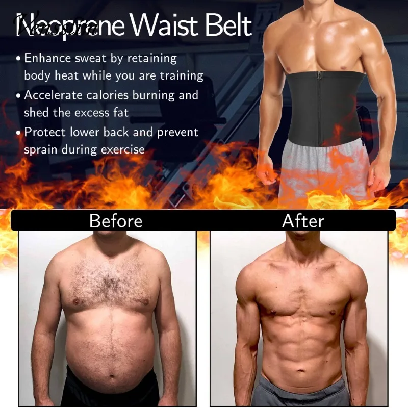 Men Body Shaper Waist Trainer Sauna Belt Workout Slimming Tummy Trimmer  Shapewear for Weight Loss Fat Burning Sweat Bands
