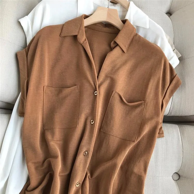 Summer New Loose Solid Color Blouse Ladies Short Sleeve Simplicity Basic Shirt Tops Casual Fashion Women Clothing 2023 new women s belt genuine leather ladies simplicity fashion metal round buckle belt jeans wild luxury brand belts for women