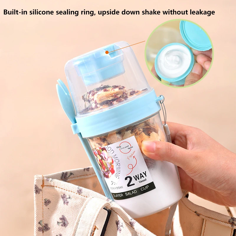 Portable Double-Layer Salad Cup Oatmeal Cereal Nut Yogurt Salad Cup Container Set Fork School Lunch Box Food Storage Box