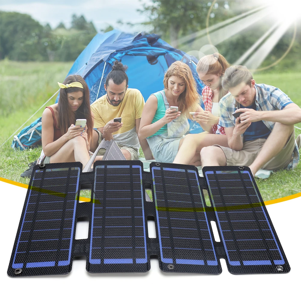 Foldable Solar Panel 42W ETFE 5V/12V Solar Cell Power Bank 2USB Charger Portable Outdoor Camping Waterproof Photovoltaic Pate