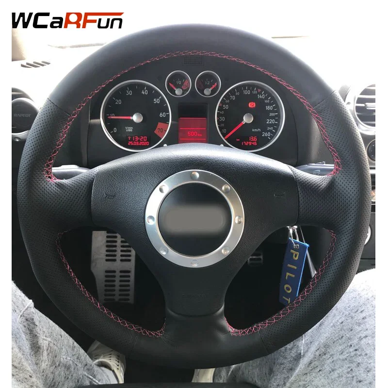 WCaRFun Leather Steering Wheel Cover For Audi A2 8Z A3 8L Sportback A4 B6 Avant A6 C5 A8 D2 TT 8N S3 S4 RS4 RS6