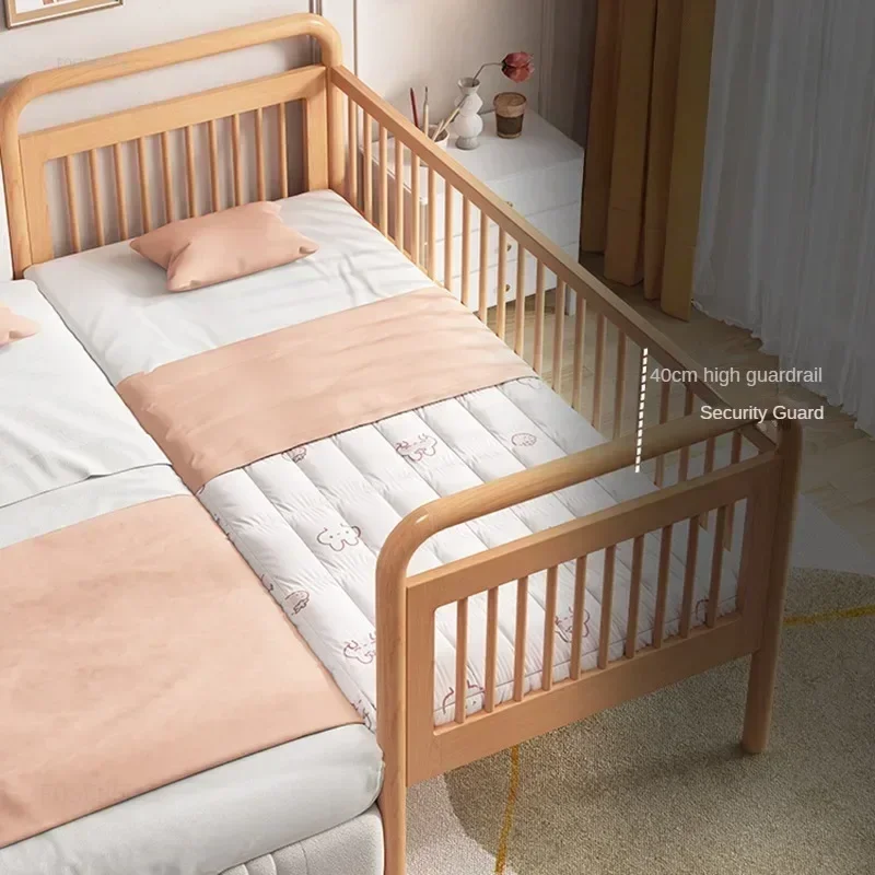 Creative Modern Children Beds for Bedroom Minimalist Widened Guardrails Child Bed Beech Fashion Toddler Bed for Kindergarten G