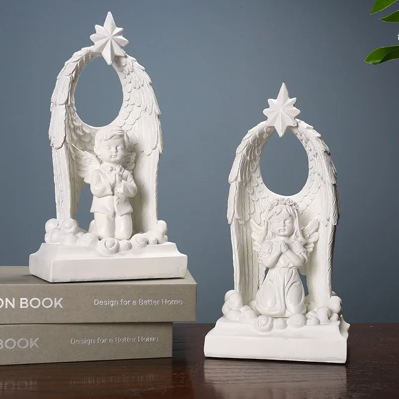 

Европейская ретро белая молитвенная скульптура благословения Ангел из смолы для церкви книжный шкаф статуэтки ремесла для дома гостиная Скульптура Декор