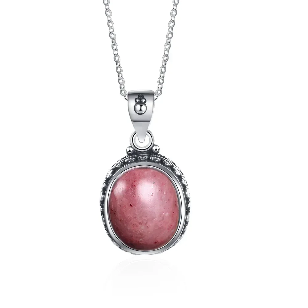Pendant Necklace Silver Pendant Silver Necklace 925 Sterling Silver Natural Rhodochrosite Pendants Necklace for Women Gift Jewelry Chain