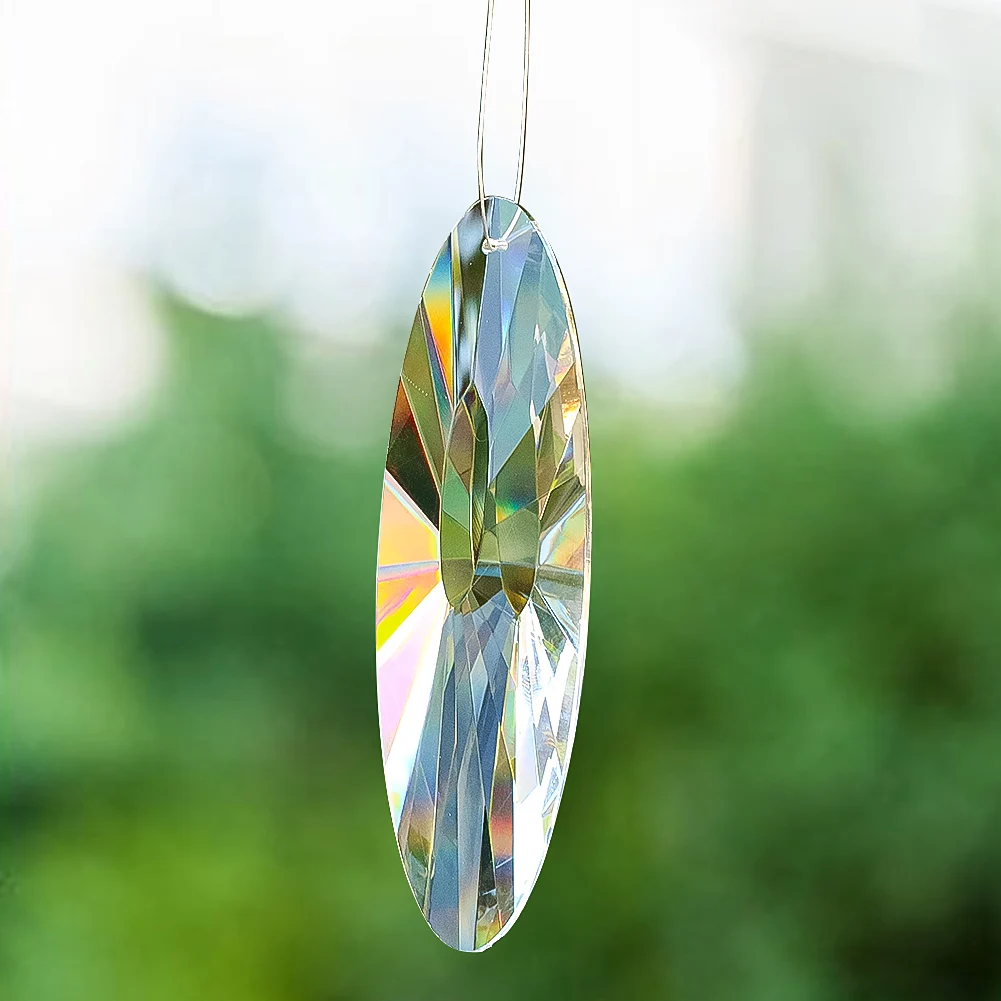 120mm Hanging Crystal Suncatcher Oval Glass Faceted Prisms Rainbow Maker Chandelier Pendant Sparkly Sunshinecatcher Garden Decor