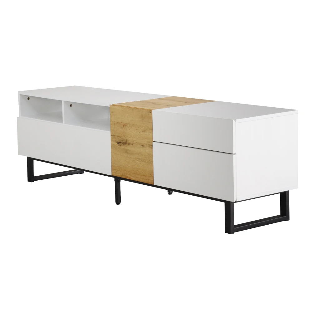 PINGGO Moderner TV-Schrank 180x50x38cm, minimalistisches Design, weiß und Holzoptik, Entertainment-Center für das Wohnzimmer – Detail 12