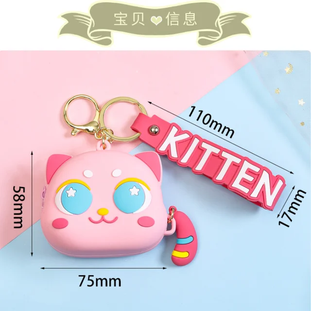 Cute Big Eyes Cat Silicone Coin Purse with Keyring