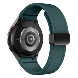 Elegant Genuine Leather and Silicone Watch Strap - Premium Quality Bracelet - Galaxy Watch 4 (Dark Green)