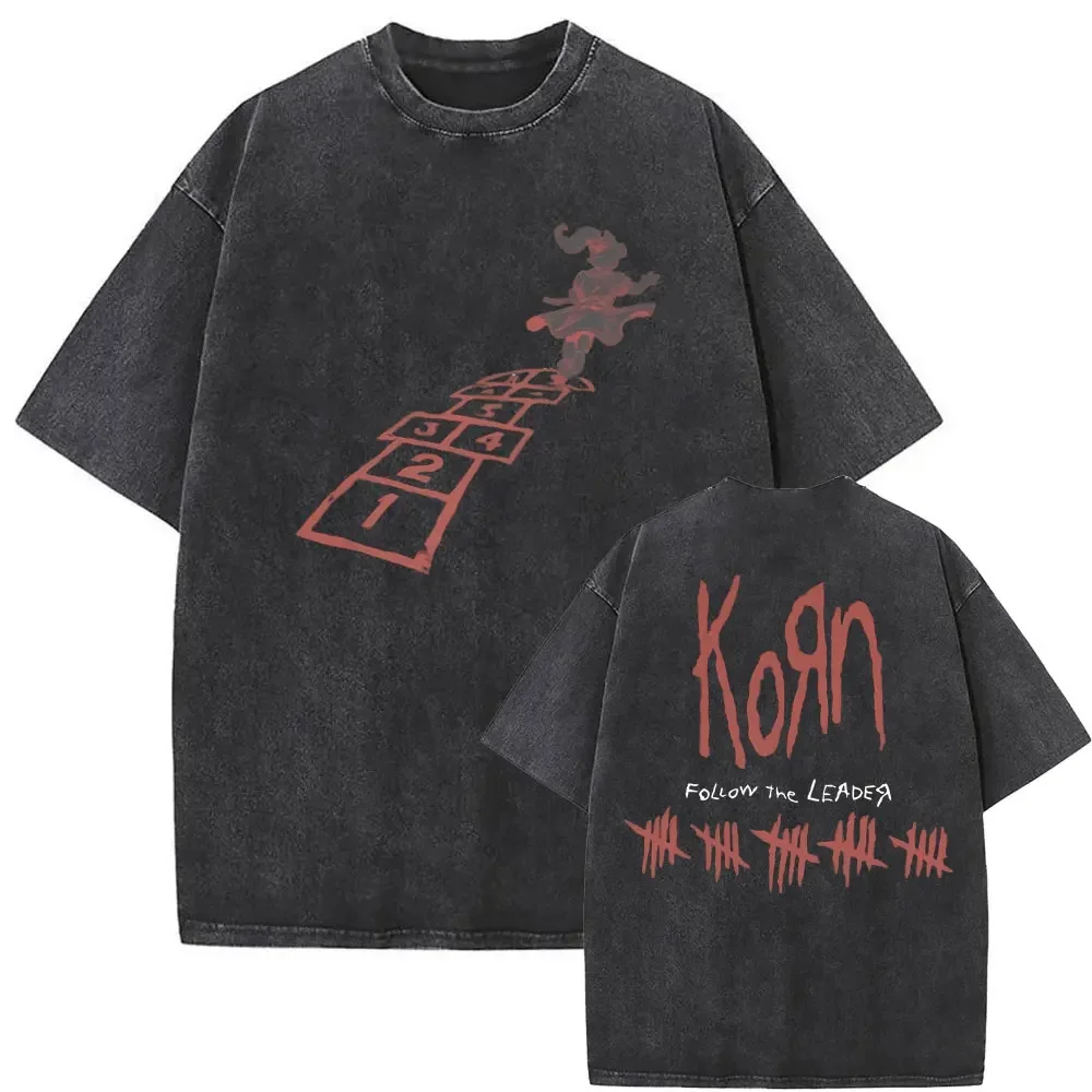 T-shirt imprimé tête de mort rétro pour hommes et femmes, mode délavée, groupe de rock Korn, Falling Away From Me, Goth, nouveaux médicaments, 2024