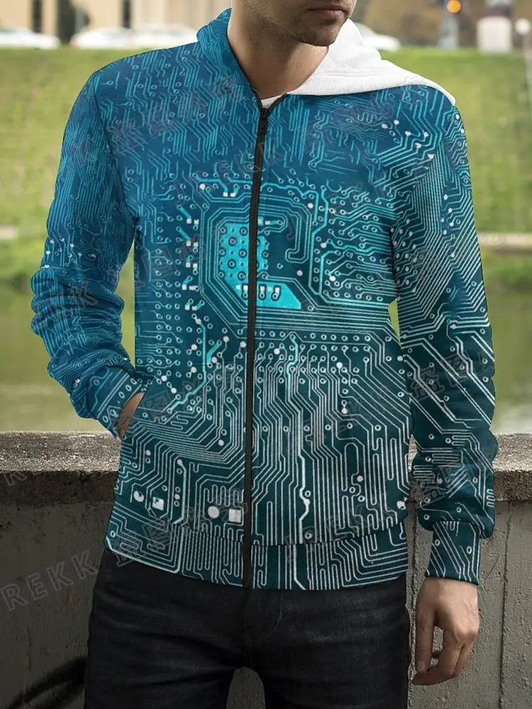 thumbnail image 1 of 2023 Nueva placa base CPU Sudadera con cremallera para hombres y mujeres Línea de procesador Placa de circuito Sudadera con estampado 3D Moda Abrigo informal Ropa, 1 of 5