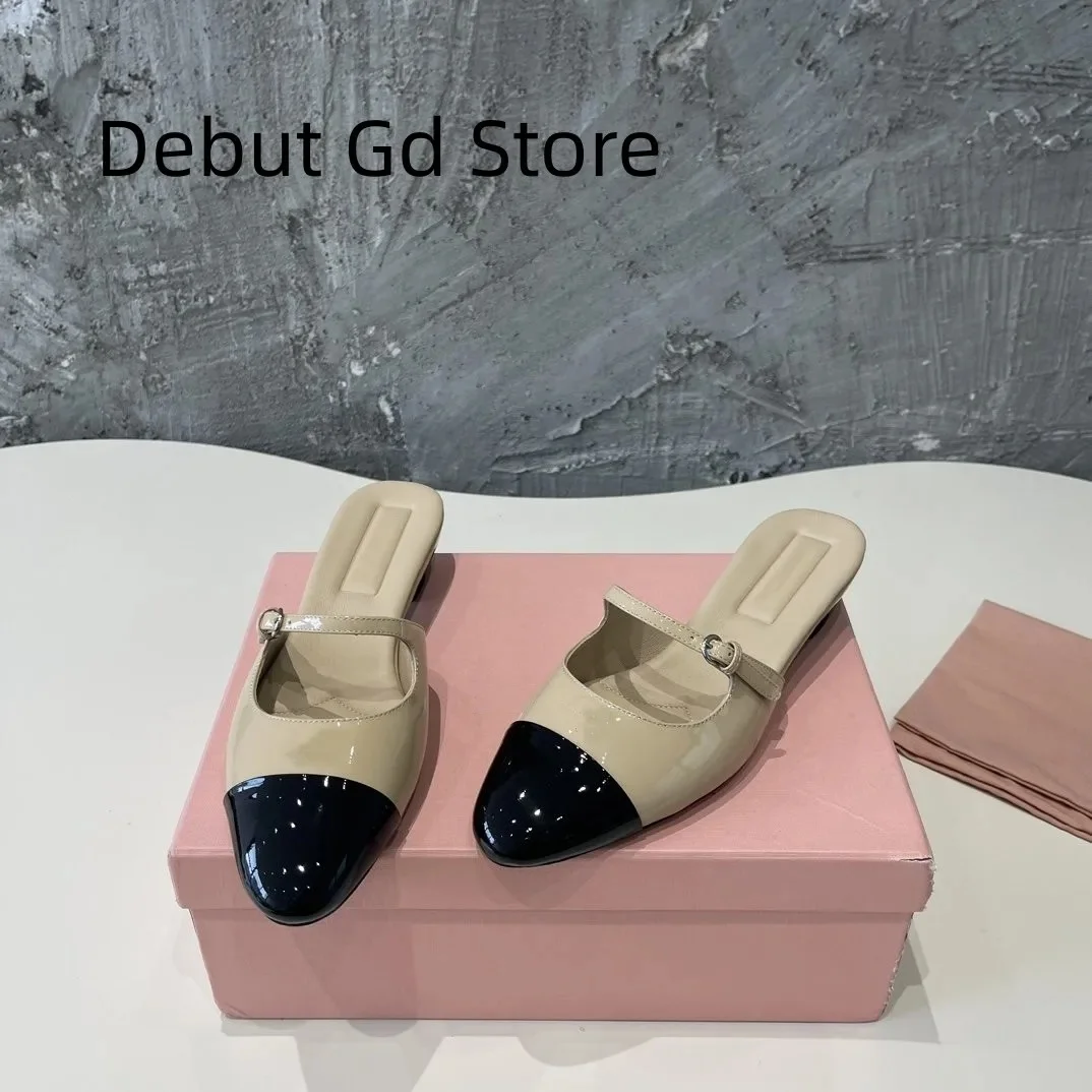 Top quality 2024 new flat shoes, Mary Jane sandals, fashionable single shoes, genuine leather strap single shoes, half slippers