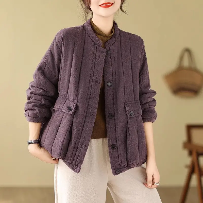 

Женская хлопковая куртка оверсайз, утепленная свободная теплая и художественная стеганая зимняя куртка в стиле ретро, короткая верхняя одежда в стиле пэчворк, Z3515