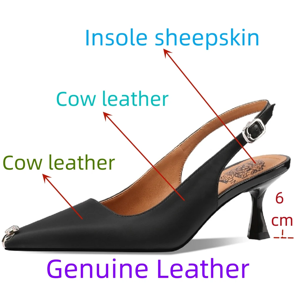 【JOCHEBED HU】Casual Women's Brand Genuine Leather Pointed toe Pumps Solid Slingbacks Comfortable Thin Heels Office Shoes 33-43