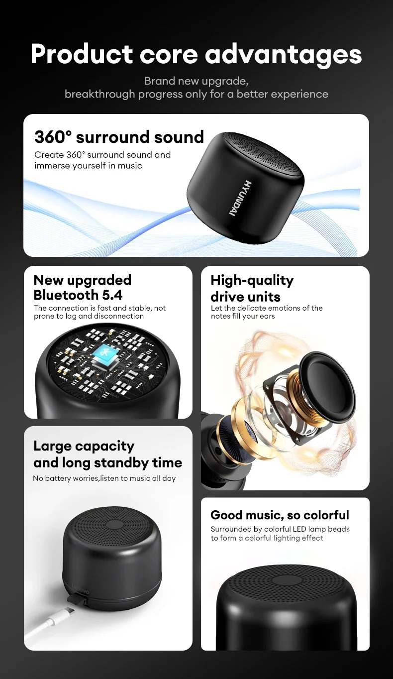 Description Picture 4 of itemChoice HYUNDAI HY-X6 Wireless Speaker HiFi Stereo Sound HD Voice Loundspeaker Low Latency Suitable For Outdoor Camping