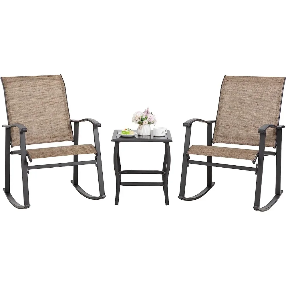 

Shintenchi 3 Piece Rocking Bistro Set, Outdoor Furniture with Rocker Chairs and Glass Coffee Table Set of 3,Brown