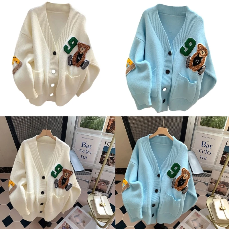 

Womens Cardigans with Pocket Knitted Button Down V-neck Outerwear Coat Elegant Solid Color Sweater Coats