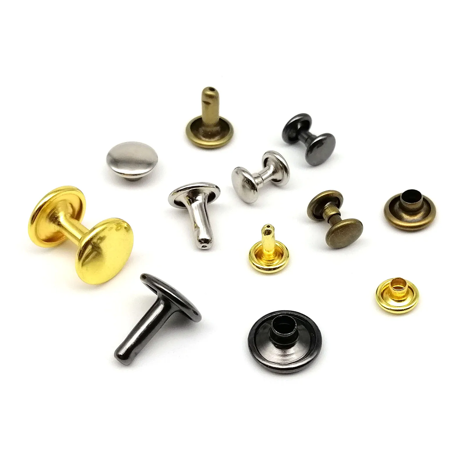 Premium Metal Double Cap Round Rivet Stud Set for Leather Crafting and Accessories – 100 Sets of 6/8/10mm Rivets