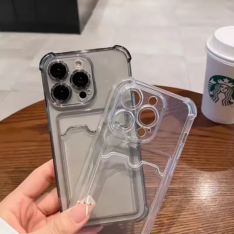 Clear Shockproof Silicone Phone Case with Card Slot Holder