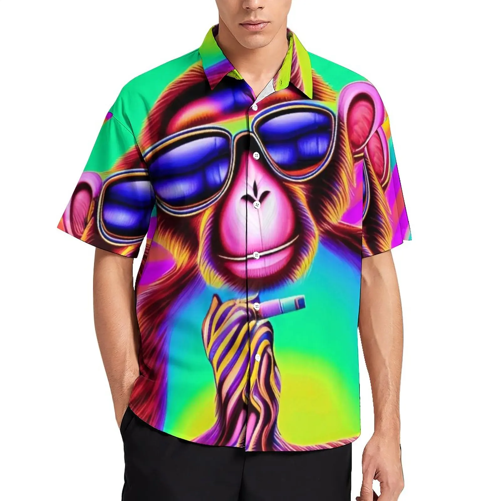 

Summer Funny Monkey Men's Vocation Lapel Camisa Oversized Hawaiian Shirts 3d Print Fashion Men Women Beach Short Sleeve Blouse