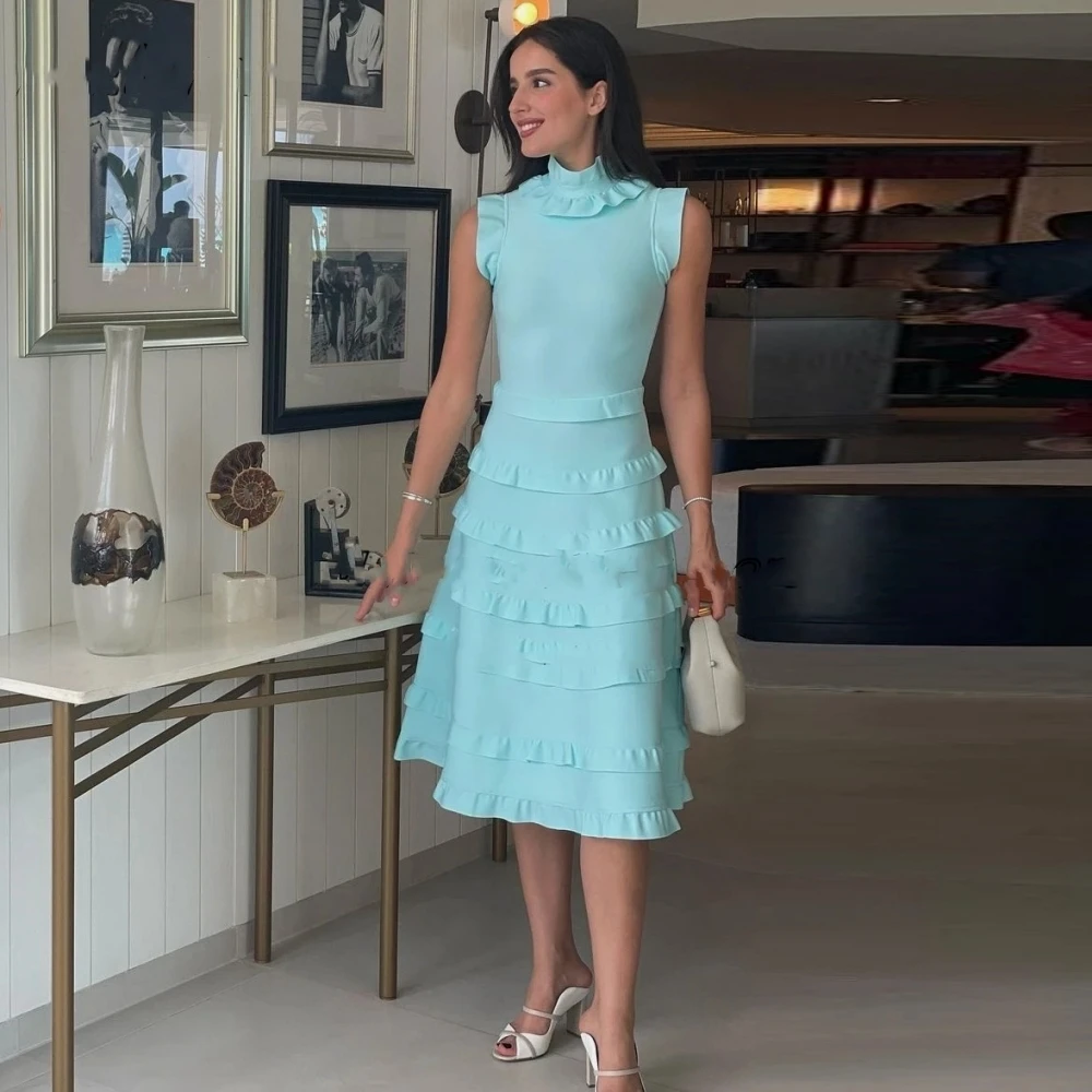 Jiayigong  Prom Satin Tiered Quinceanera A-line High Collar Bespoke Occasion Gown Midi Dresses