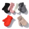 Baby Short Gloves Winter Coral Fleece Children Solid Knitted Plush Furry Full Finger Mittens Autumn Hand Warmer 1-4 Years Old 5